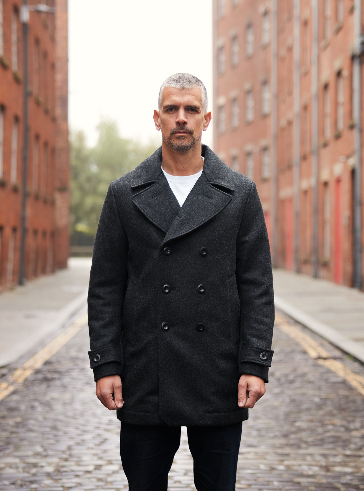 Pure Wool Quilted Peacoat 2025 Charcoal Grey – FRAHM Jacket