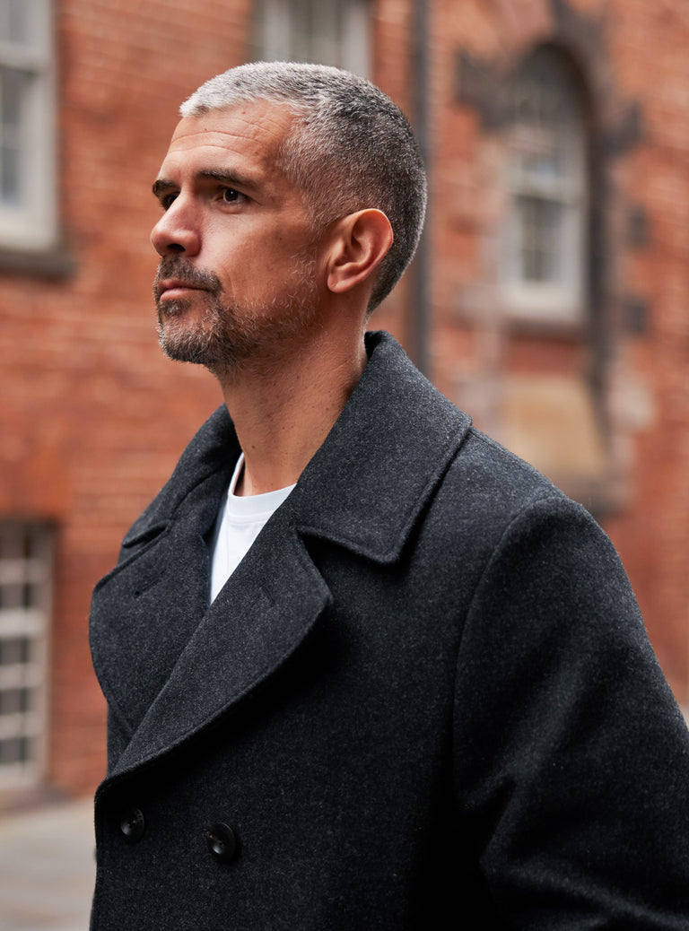 Pure Wool Quilted Peacoat Charcoal Grey