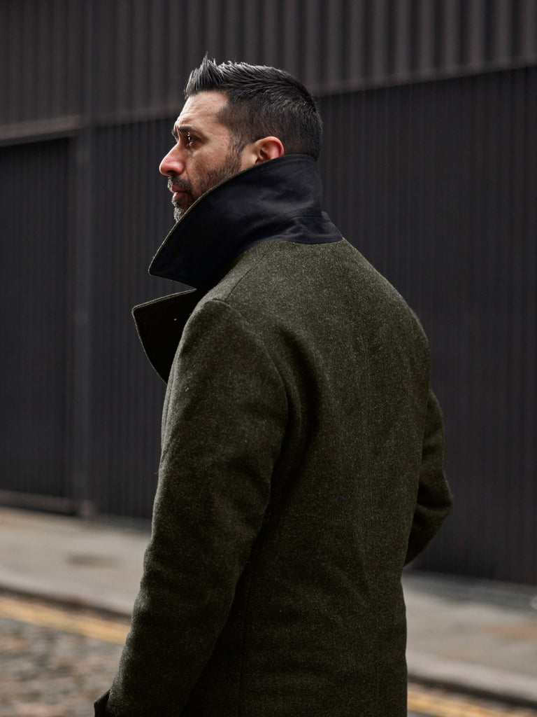 Pure Wool Quilted Peacoat Dark Green