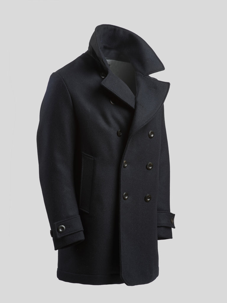 Pure Wool Quilted Peacoat Midnight Blue