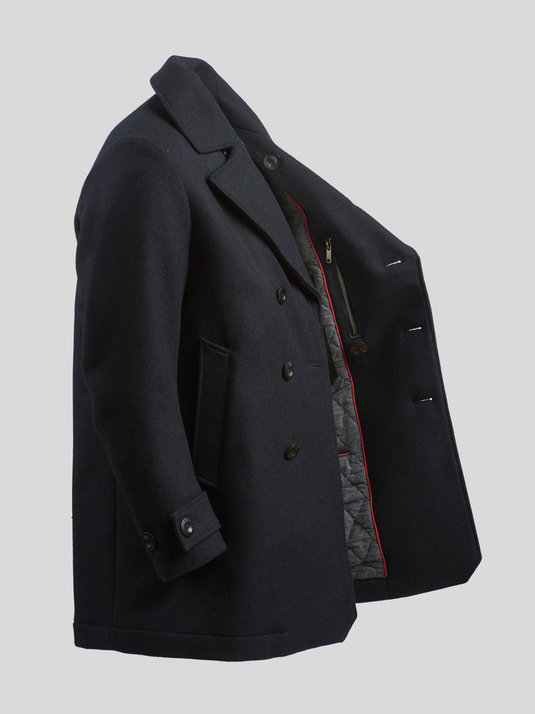 Pure Wool Quilted Peacoat Midnight Blue