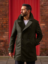 Pure Wool Quilted Peacoat Dark Green