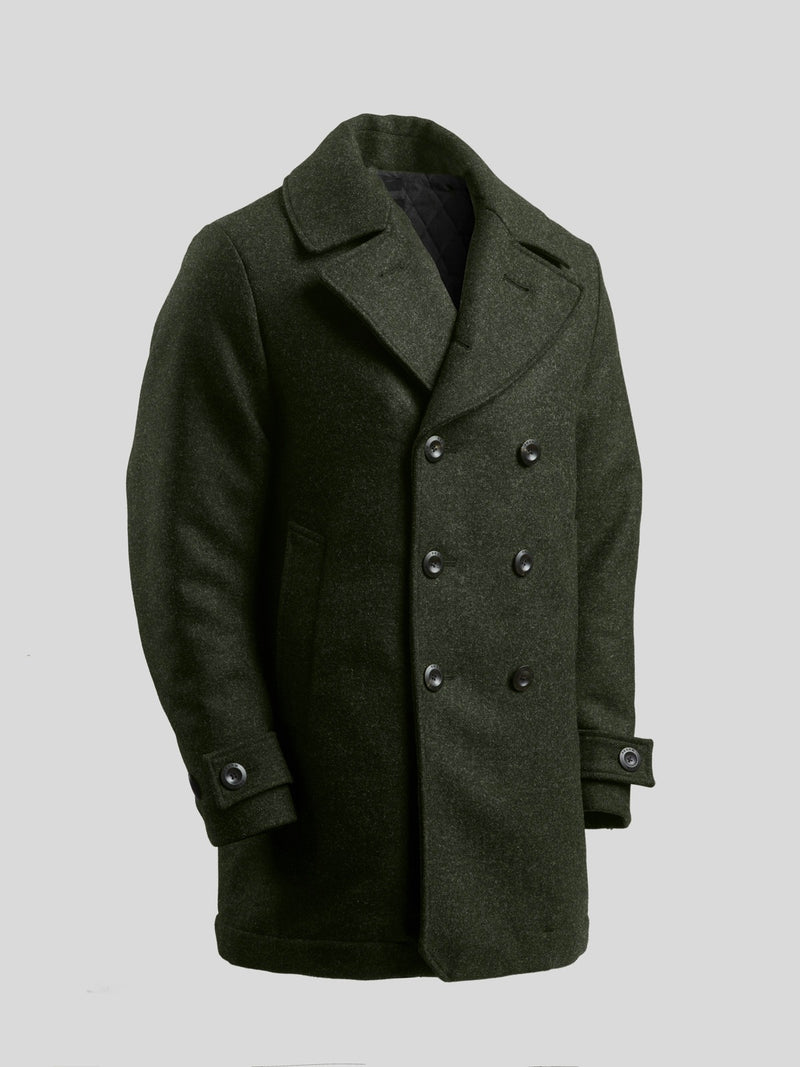Pure Wool Quilted Peacoat Dark Green
