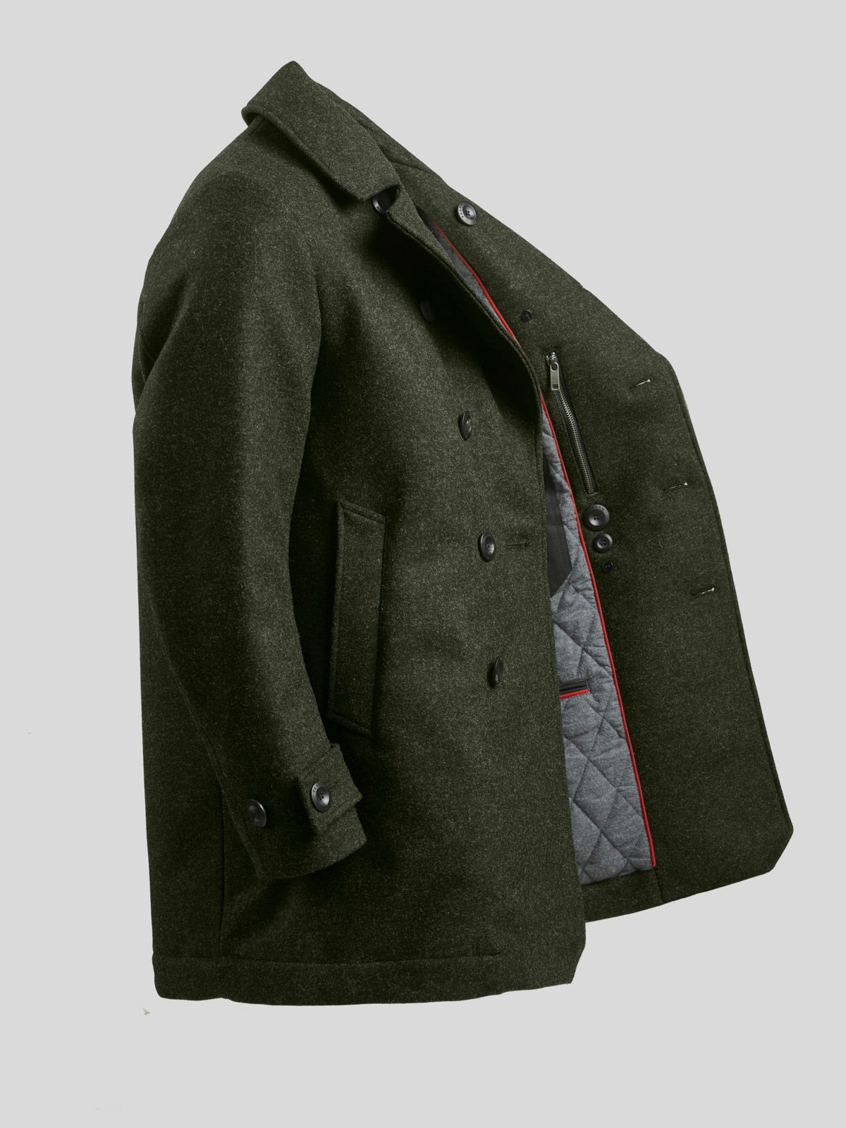 Pure Wool Quilted Peacoat Dark Green – FRAHM Jacket Pure Wool Quilted Peacoat Dark Green – FRAHM Jacket