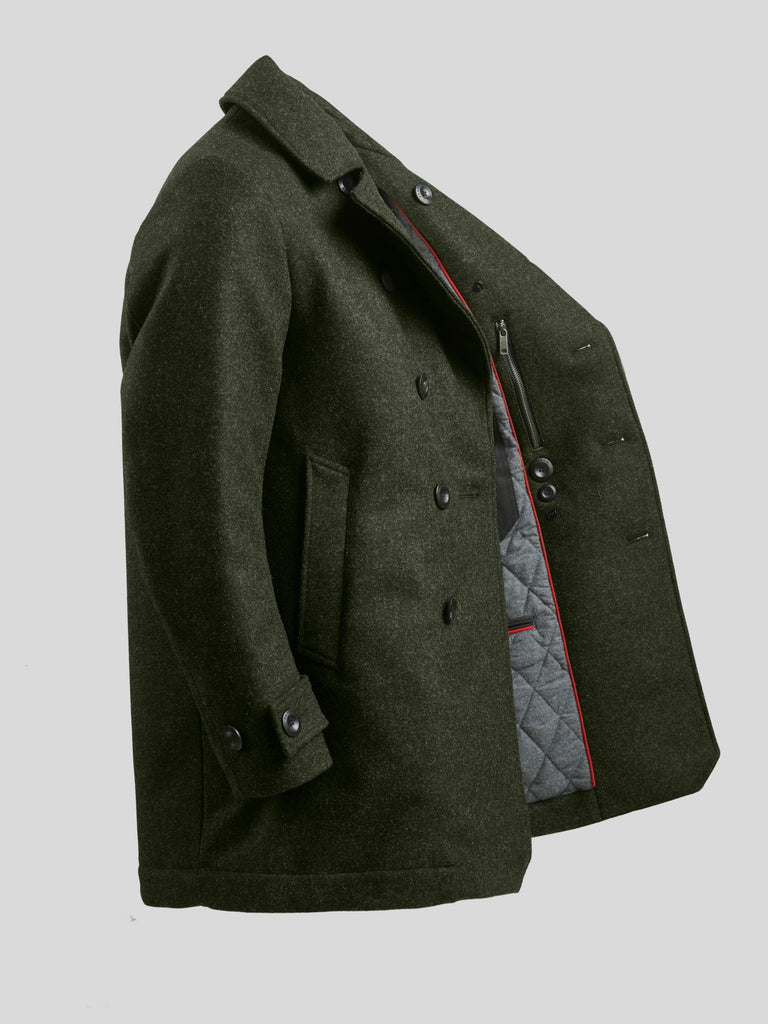 Pure Wool Quilted Peacoat Dark Green