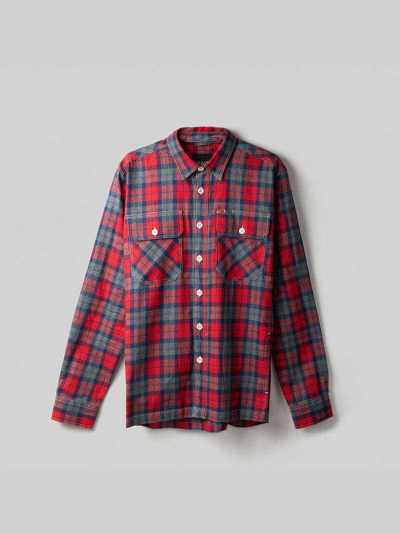 Flannel Work Shirt 2027 Red Navy FRAHM Tartan