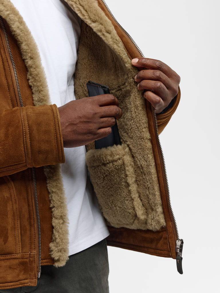 British Sheepskin Bomber Jacket 2027 Natural Tan
