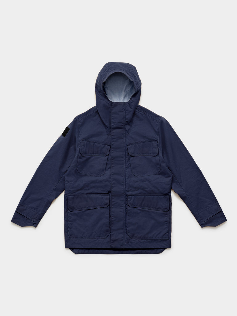FRAHM Waxed Hooded Field Coat 2026 Dark Blue front view