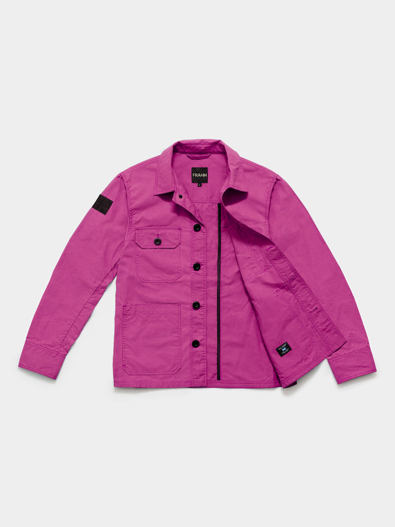 FRAHM Waxed Lightweight Workers Jacket 2026 Fuchsia Pink flat lay showing inside fabric detail