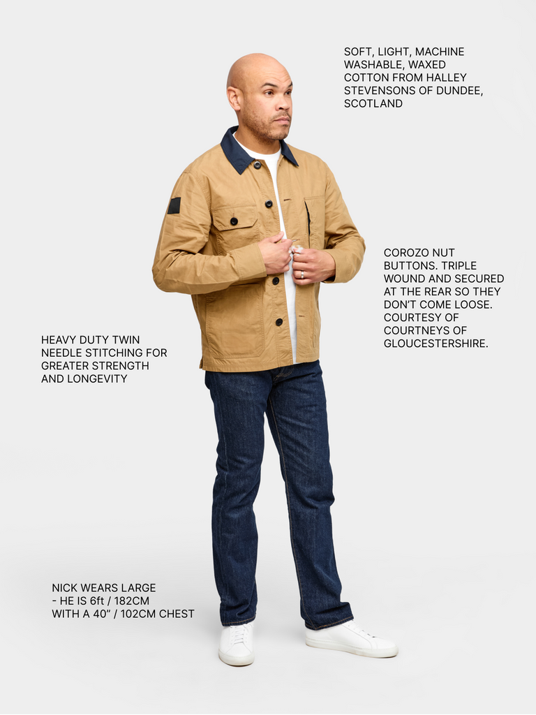 Waxed Lightweight Workers Jacket 2027 Beige with Navy