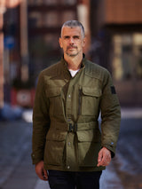 Waxed Belted Motorcycle Jacket Military Green