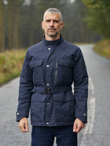 Waxed Belted Motorcycle Jacket Navy Blue