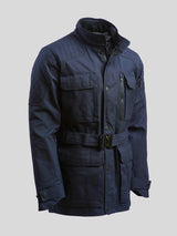 Waxed Belted Motorcycle Jacket Navy Blue