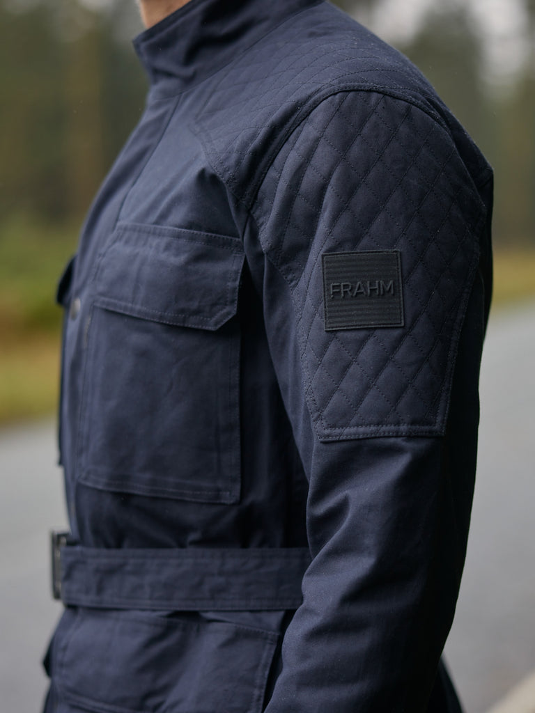 Waxed Belted Motorcycle Jacket Navy Blue