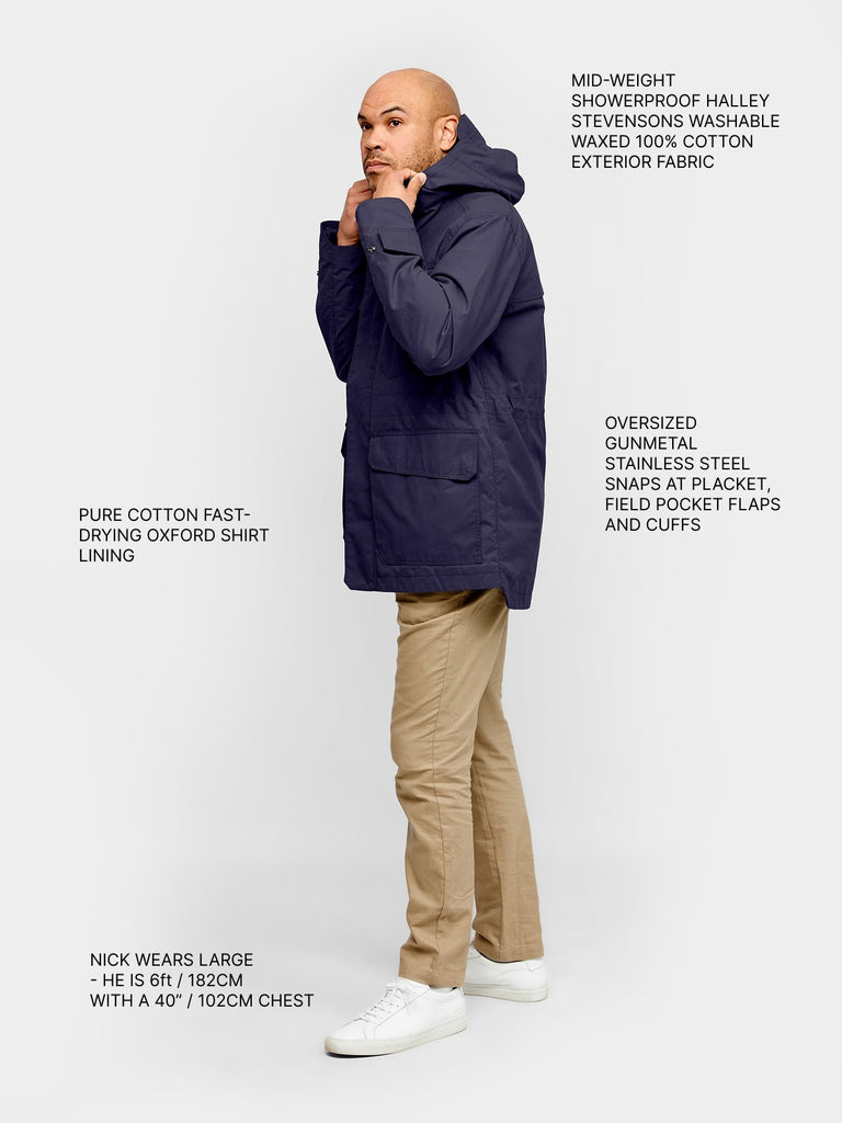 Waxed Hooded Field Coat 2027 Indigo Blue