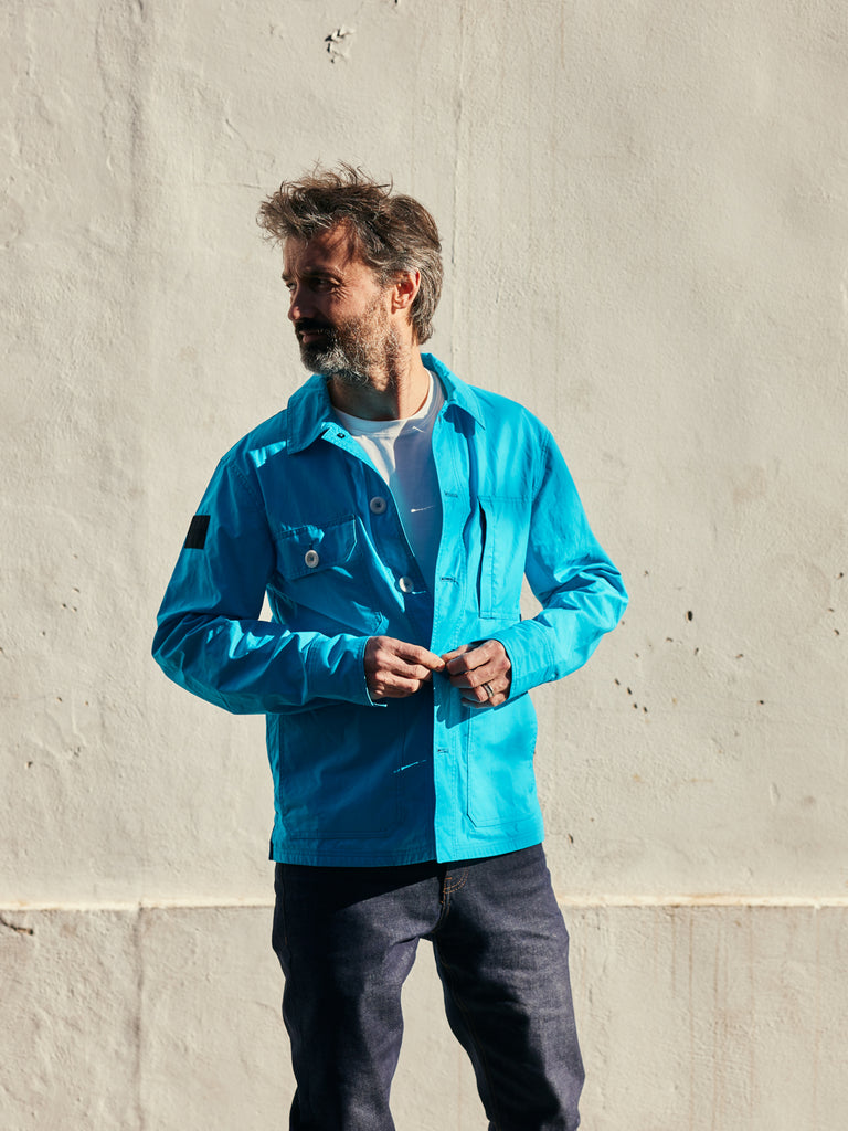 Waxed Lightweight Worker's Jacket Electric Cyan