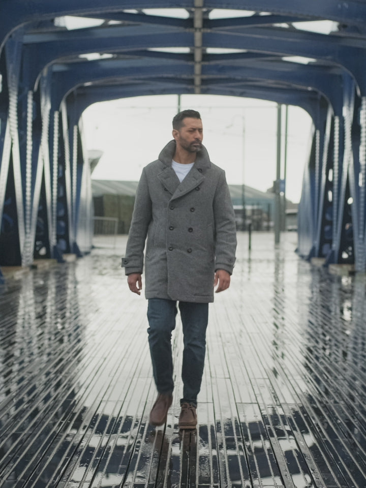 Pure Wool Quilted Peacoat 2026 Salt and Pepper Grey – FRAHM Jacket